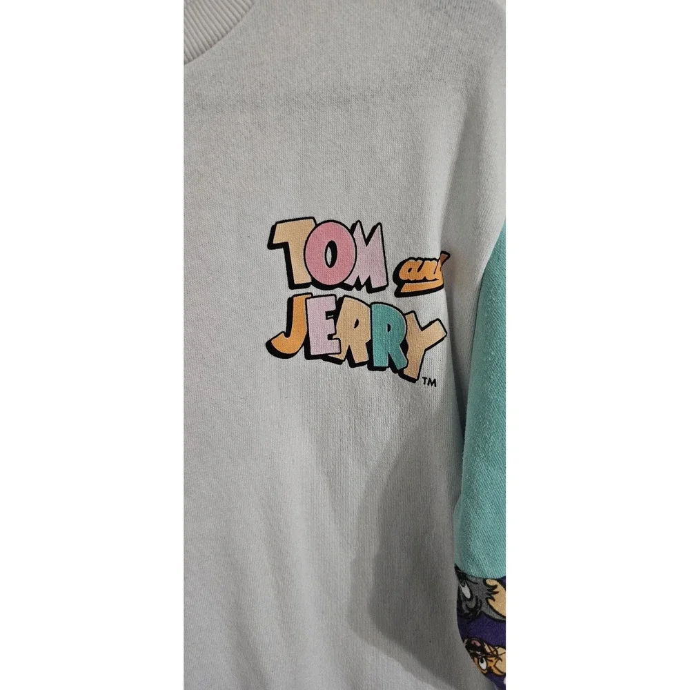 Tom & Jerry Pullover Sweatshirt Sz Youth Large White Purple Classic 90's Cartoon